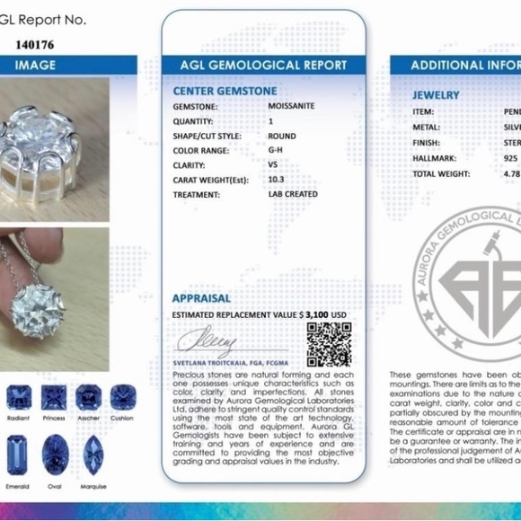 10.3ct ginormous sparkling moissanite diamond gem pendent and necklace. - Picture 5 of 5